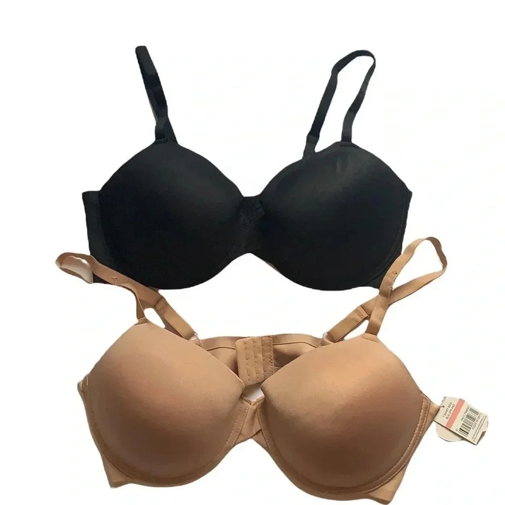Just Be Seamless T Shirt Bra Smoothing 2 Pk Black Tan NWT